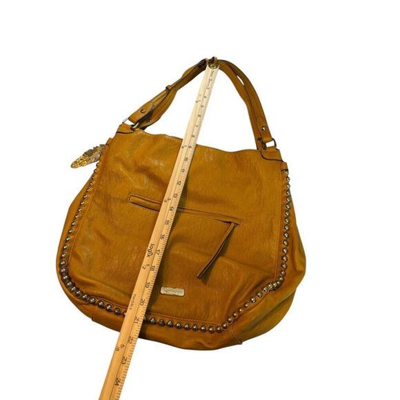 Jessica Simpson Yellow Leather Studded Shoulder Bag With Feather Charm - Picture 8 of 13